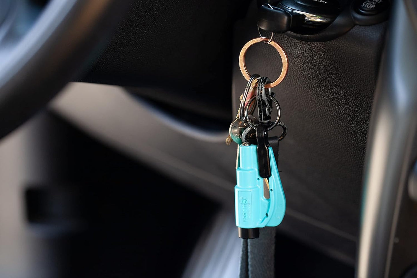 resqme The Original Emergency Keychain Car Escape Tool, 2-in-1 Seatbelt Cutter and Window Breaker, Made in USA, Family Pack of 3, Black, Blue, Yellow - Compact Emergency Hammer
