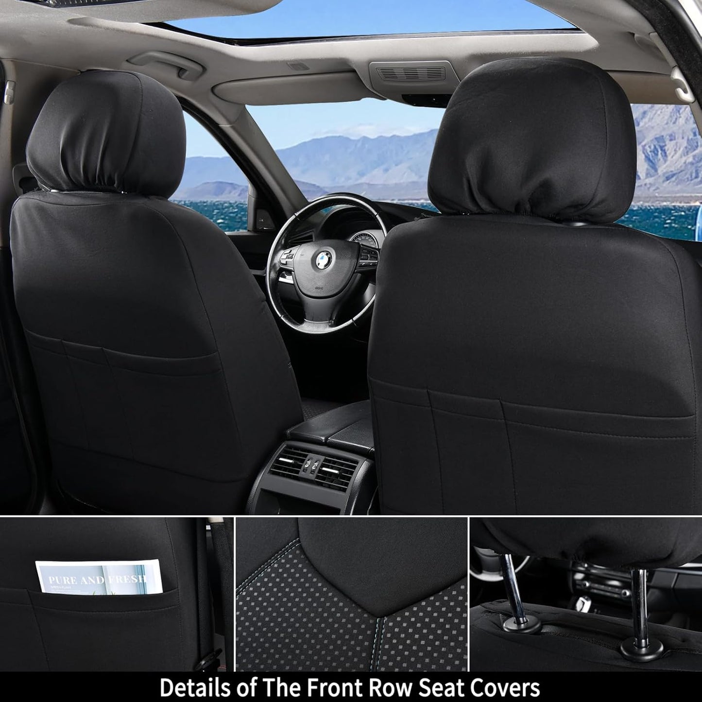 Coverado Front Car Seat Covers, Seat Covers for Cars 6 PCS, Universal PVC Car Seat Protectors, Auto Seat Cushions for Front, Waterproof Seat Covers Car Accessories for Most Vehicles-Black& Blue Line