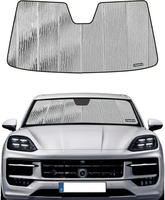 Pigenius Windshield Sun Shade for Porsche Caye-nne 2019-2025,Front Window Sunshade Shield,2-in-1 Reflective Sun Shade,Silver for Summer, Black for Winter