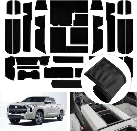 Center Console Liner Compatible for 2022 2023 Toyota Tundra Accessories Cup Holder Inserts, Door Pocket Mats, Rubber Coasters, Custom Interior Anti-Slip Dust Pads (Black)