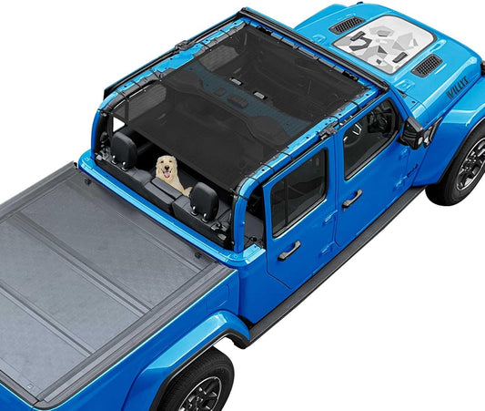 Coverspec JT Top Sun Shade Roof Compatible with Jeep Gladiator JT (2018-2023) 4 Door Jeep Sunshade Top Sunroof Bikini Cover- Blocks UV, Wind, Noise - Black Mesh for Full Length