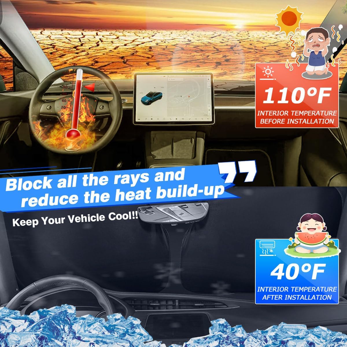 Canvcle Windshield Sun Shade for Toyota Prius 2023-2024 2025 Accessories Thicken 6-Layer Front Window Sunshade Cover Sun Visor Protector Foldable Block UV Rays Keep Vehicle Cool