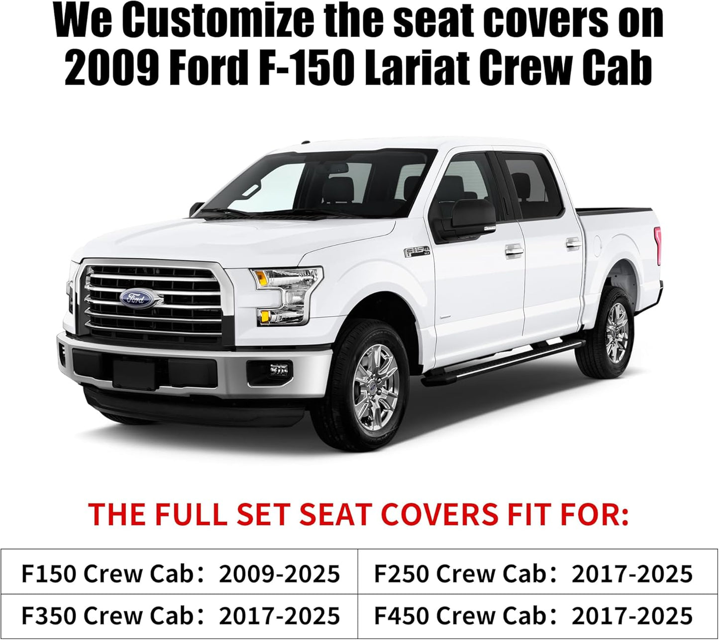 Aierxuan Front Seats Covers for Ford F150 2009-2025 Waterproof Leather Truck Pickup Custom Fit for 2017-2025 F250 F350 F450 Supercrew Regular Extended Cab(2 PCS Front, Black-White)