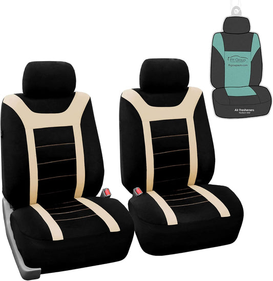 FH Group Car Seat Covers Sports Seat Covers Front Seats Only, Airbag Compatible Beige Black Automotive Seat Cover Combo Small Car Seat Cover Design Universal Fit Interior Accessories Cars Trucks SUVs