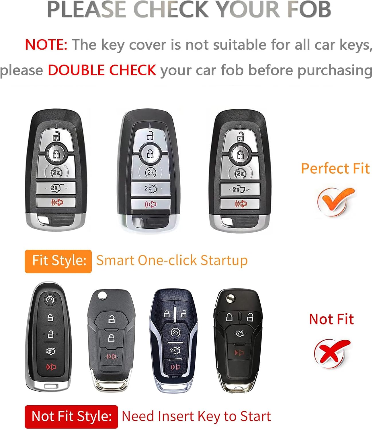 OFFCURVE Key Fob Cover with Keychain for Ford Fusion Explorer Escape F150 F250 F350 F450 F550 Edge Maverick Expedition Lincoln Aviator 5 Buttons Smart Key Holder, Black