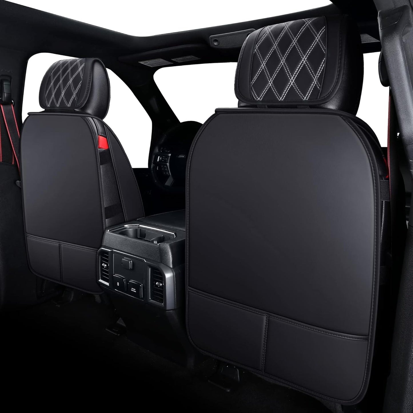 Aierxuan Front Seats Covers for Ford F150 2009-2025 Waterproof Leather Truck Pickup Custom Fit for 2017-2025 F250 F350 F450 Supercrew Regular Extended Cab(2 PCS Front, Black-White)