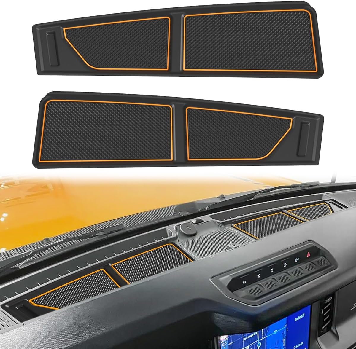 Auovo Dash Cover Tray Compatible with Ford Bronco Accessories 2021 2022 2023 2024 2025 Anti-Slip Silicone Dashboard Compartments Mat fit Bronco 2/4-Door Interior Dash Pad Liners 3-pc Set (Black Trim)