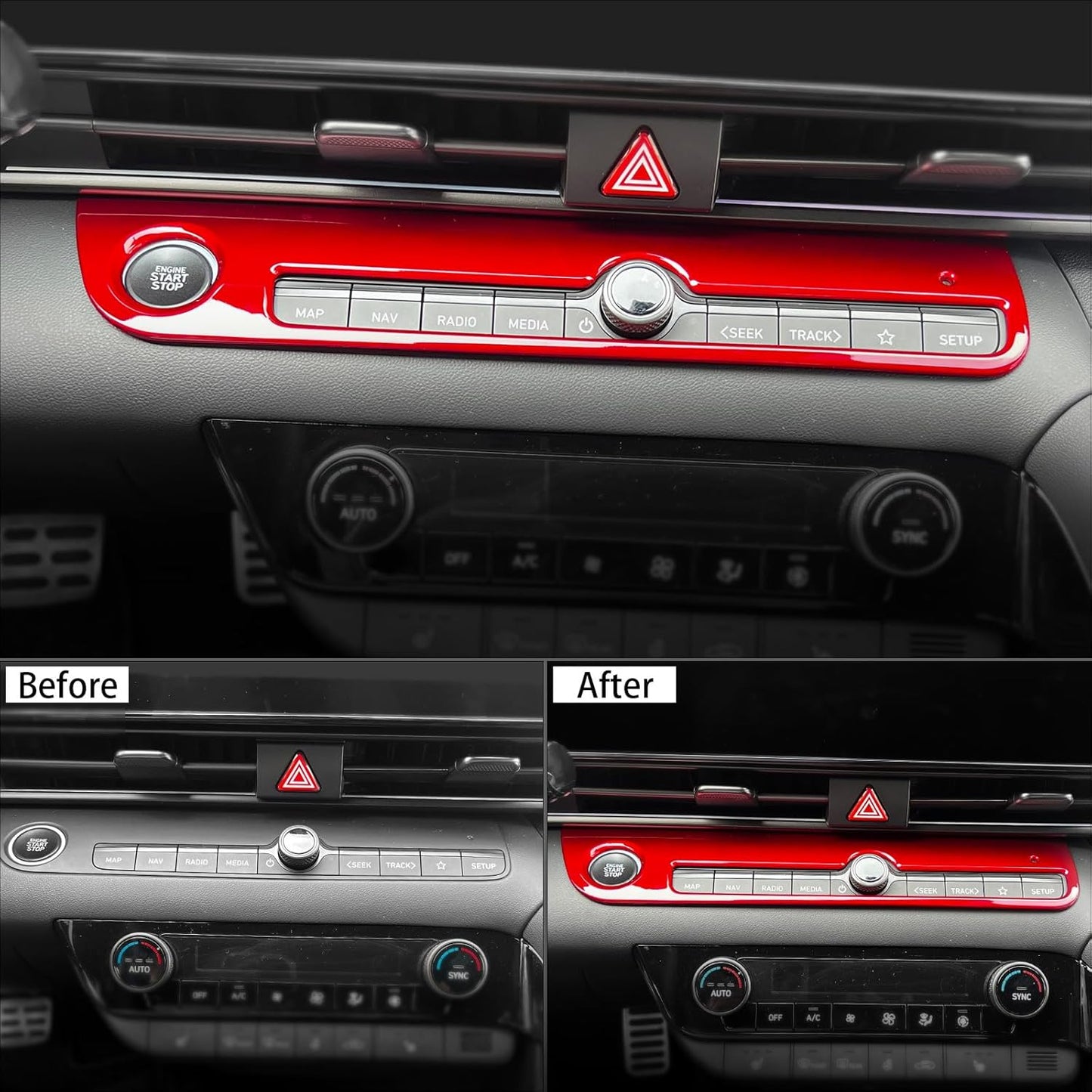 JUIVEEL Gossy Red Style One Piece Car Start Stop Button Cover Start Stop Engine Button Cover Accessories Compatible with Hyundai Elantra 2021-2025 Elantra N 2022-2025 Accessories