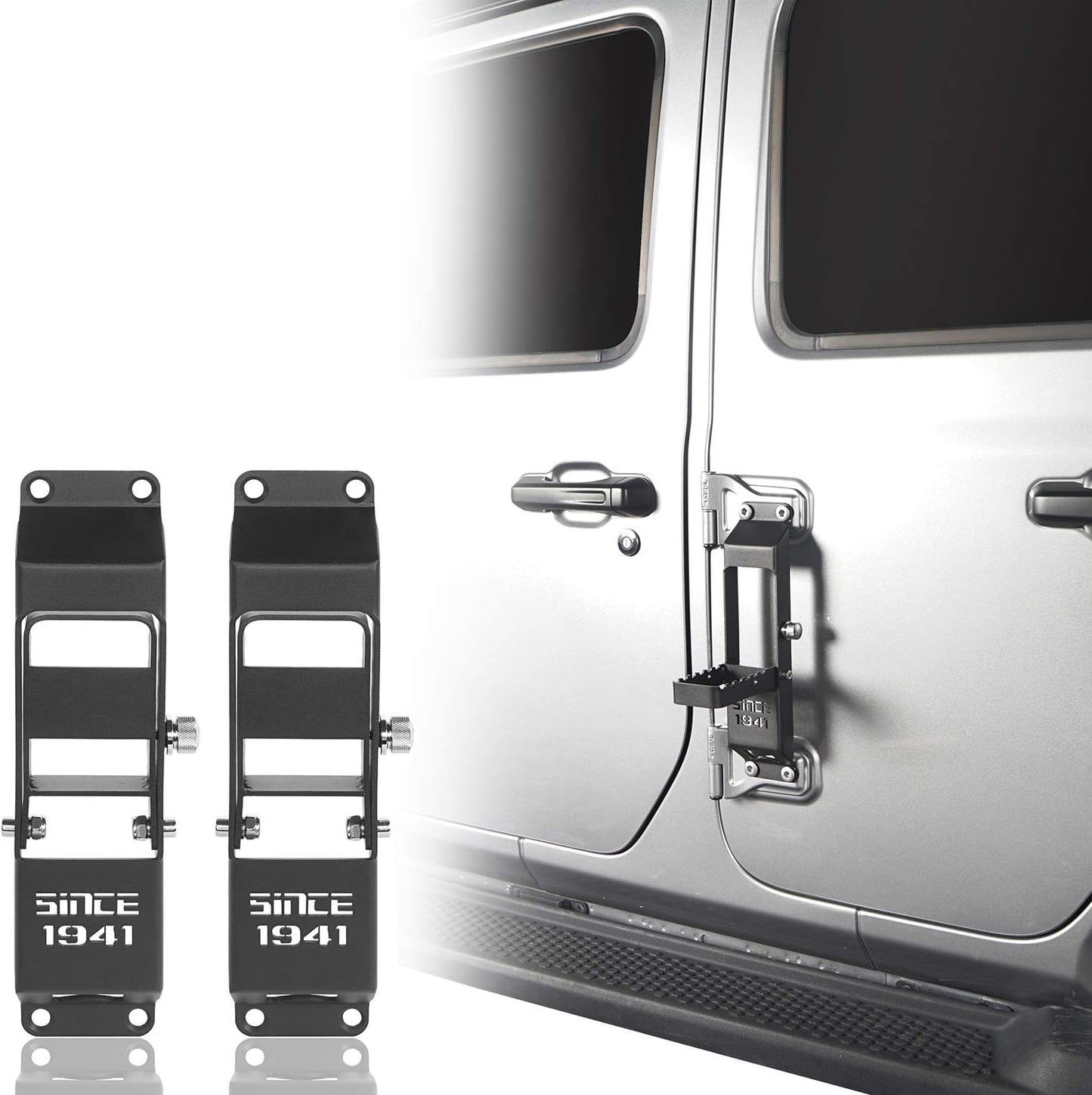 Hooke Road Door Hinge Step Foot Pedal w/1941 Sign Compatible with Jeep Gladiator JT/JL Wrangler 2018-2025 (Pack of 2)