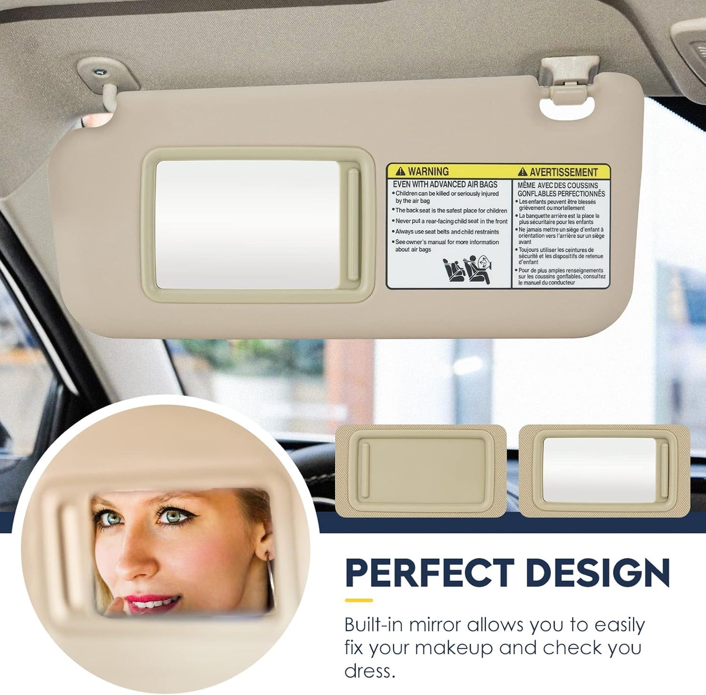 2Pcs Driver & Passenger Sun Visor Fit for Toyota RAV4 (Roof with Light) 2006 2007 2008 2009 2010 2011 2012 2013, Replace for 74320-42501-B2, 74310-42452-B2, Beige