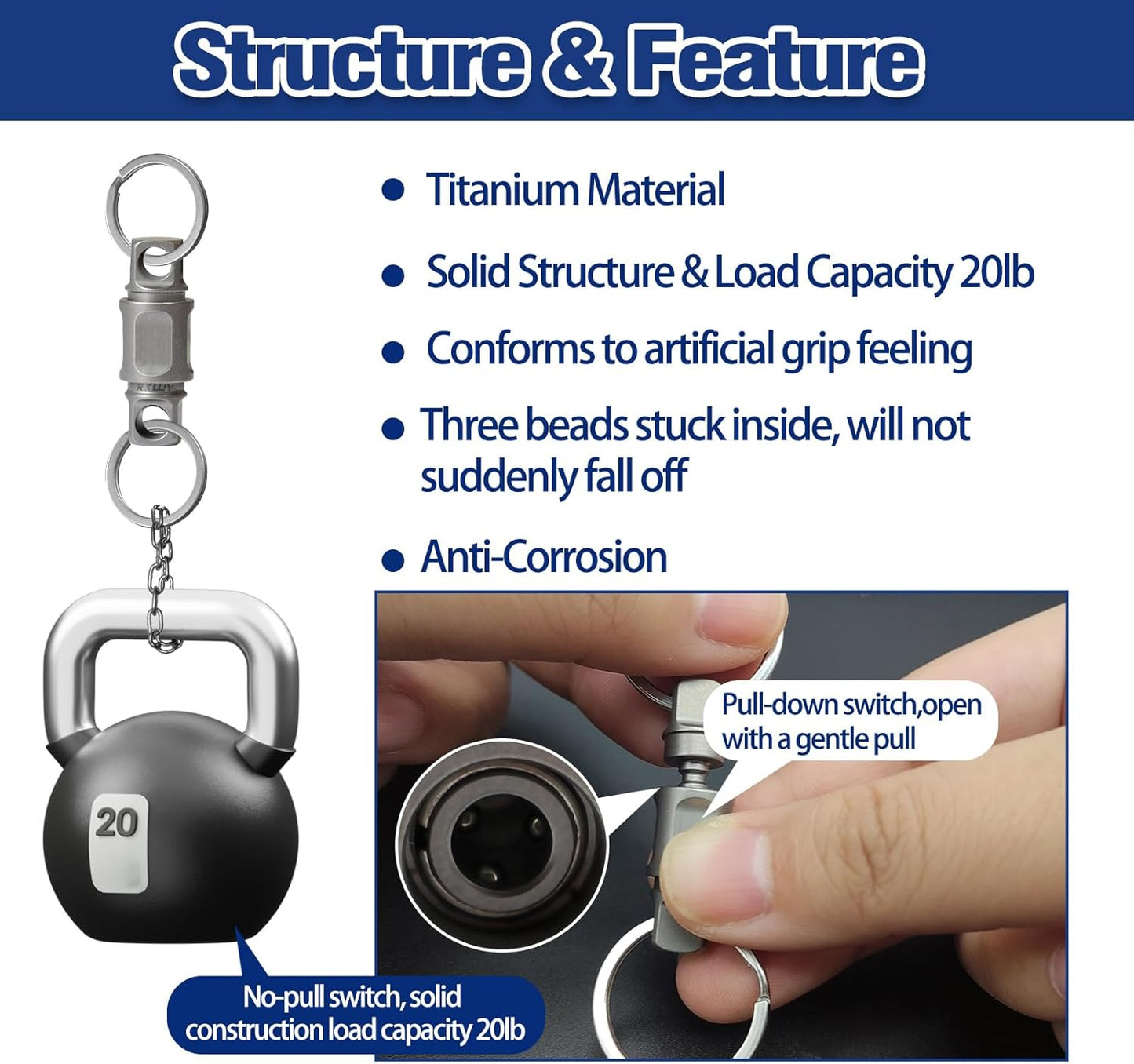 RXLUY Titanium Quick Release Keychain, Detachable Double-End Swivel Convenient EDC Key Chain Clip Ring Holder Car Accessory