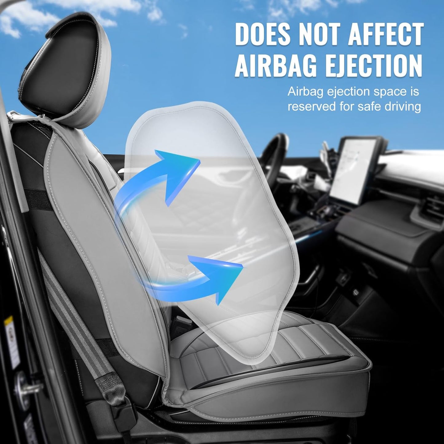 VEVOR Seat Covers, Universal Car Seat Covers Front Seats, 2pcs Faux Leather Seat Cover, Semi-Enclosed Design, Detachable Headrest and Airbag Compatible, for Most Cars SUVs and Trucks Gray
