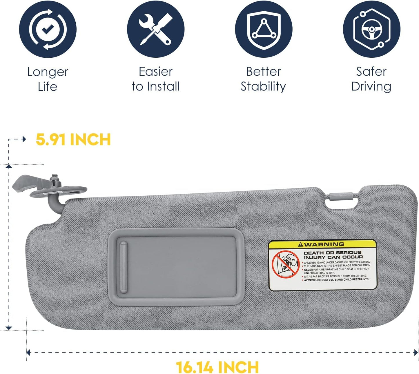 2Pcs Driver & Passenger Side Sun Visor Without Light Fit for Hyundai Elantra 2011 2012 2013 2014 2015, Replace for 852103X000TX, 852203X000TX Gray