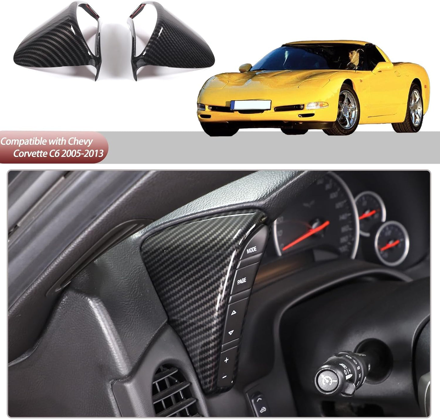 Dashboard Button Cover Trim Compatible with Chevy Corvette C6 2005-2013, Speedometer Bezel Cover Trim Frame Interior Accessories (Carbon Fiber Pattern)