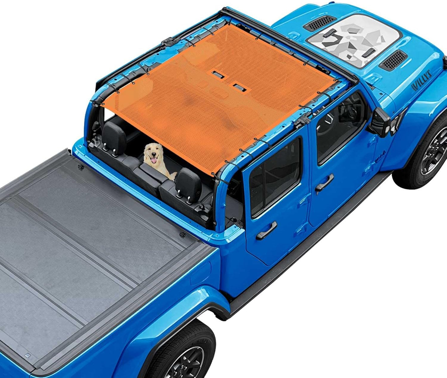 Coverspec JT Top Sun Shade Roof Compatible with Jeep Gladiator JT (2018-2023) 4 Door Jeep Sunshade Top Sunroof Bikini Cover- Blocks UV, Wind, Noise - Black Mesh for Full Length