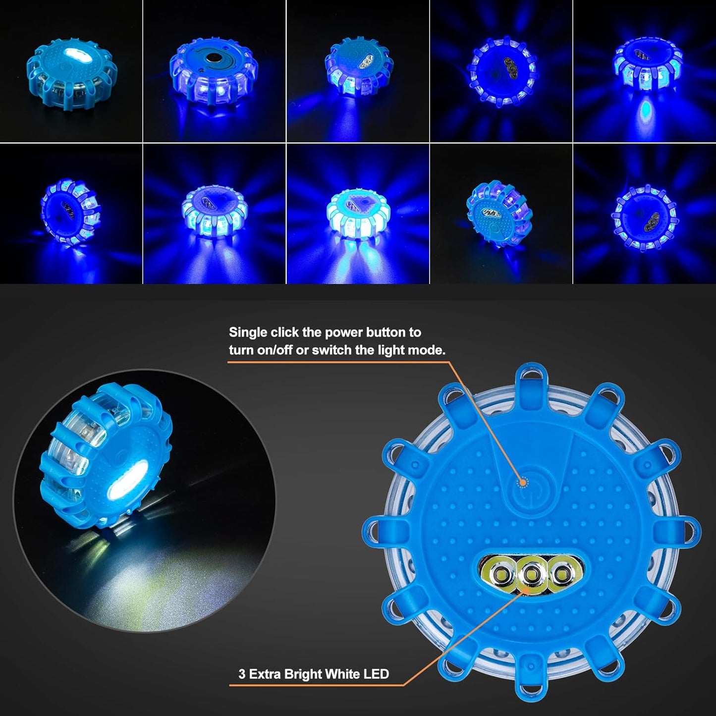 CICMOD Led Road Flares Emergency Lights Roadside Safety Beacon Disc Flashing Warning Flare Kit for Car Truck Boat 6 Pack