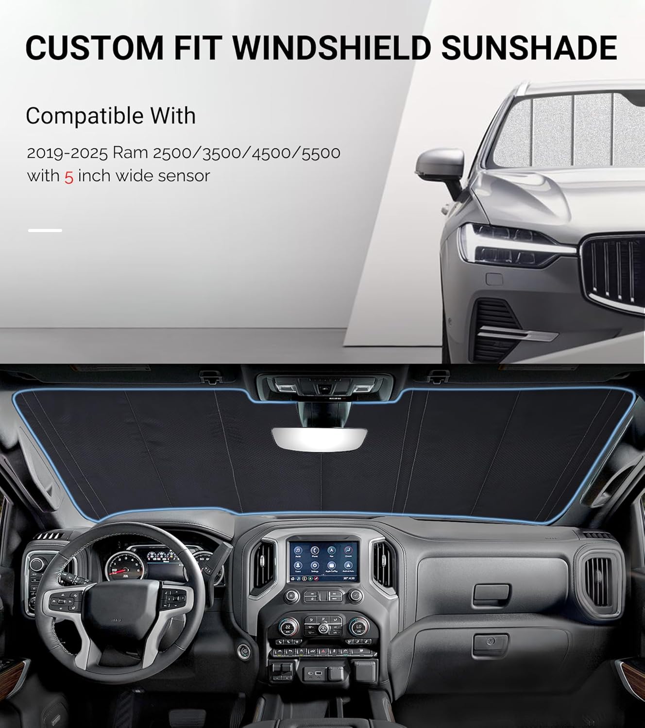 Pigenius Windshield Sunshade for Ram 2500/3500/4500/5500 2019-2025 with 5 inch Wide Sensor - HyperShield