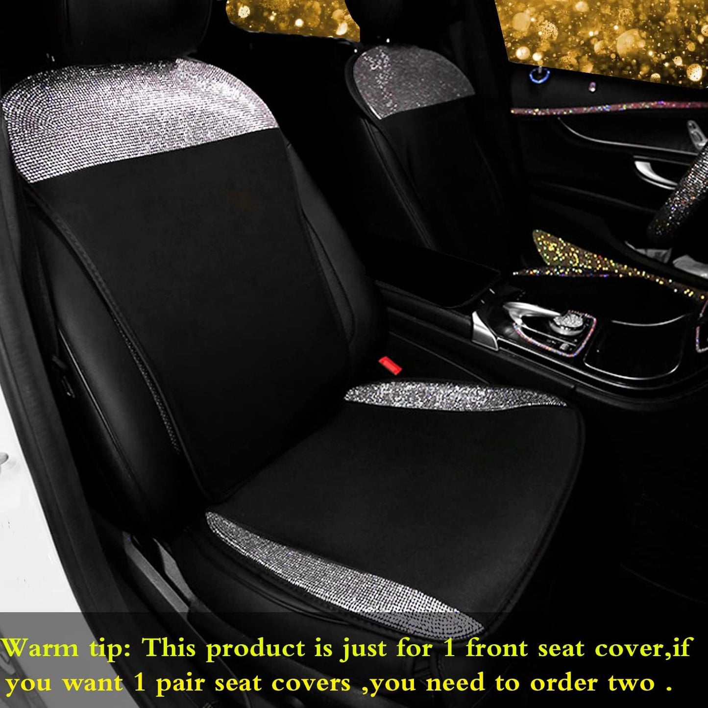 Dyshuai Bling Seat Covers for Women Girls Rhinestone Breathable Mesh Front Seat Covers Seat Protector Black Seat Covers with Shining Crystals Universal Fit 95% Cars-1Piece for 1 Front Seat(White)