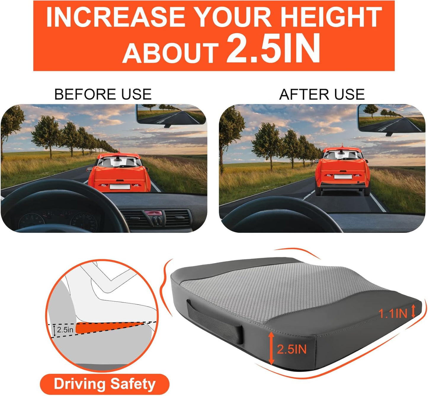 Lofty Aim Car Seat Cushion, Comfort Memory Foam Car Cushions for Driving - Sciatica & Lower Back Pain Relief, Seat Cushion for Car Seat Driver, Office Chair, Wheelchair -Dark Grey
