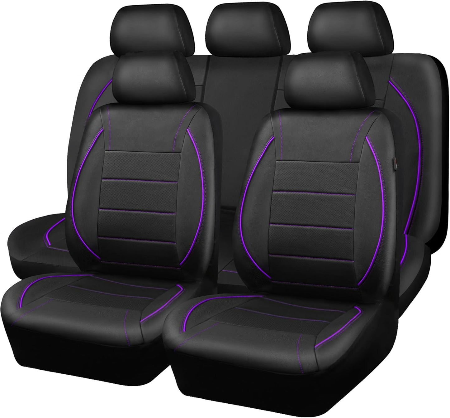 CAR PASS Universal FIT Piping Leather Car Seat Cover, for suvs,Van,Trucks,Airbag Compatible,Inside Zipper Design and Reserved Opening Holes (Full seat Covers, Black and Beige)