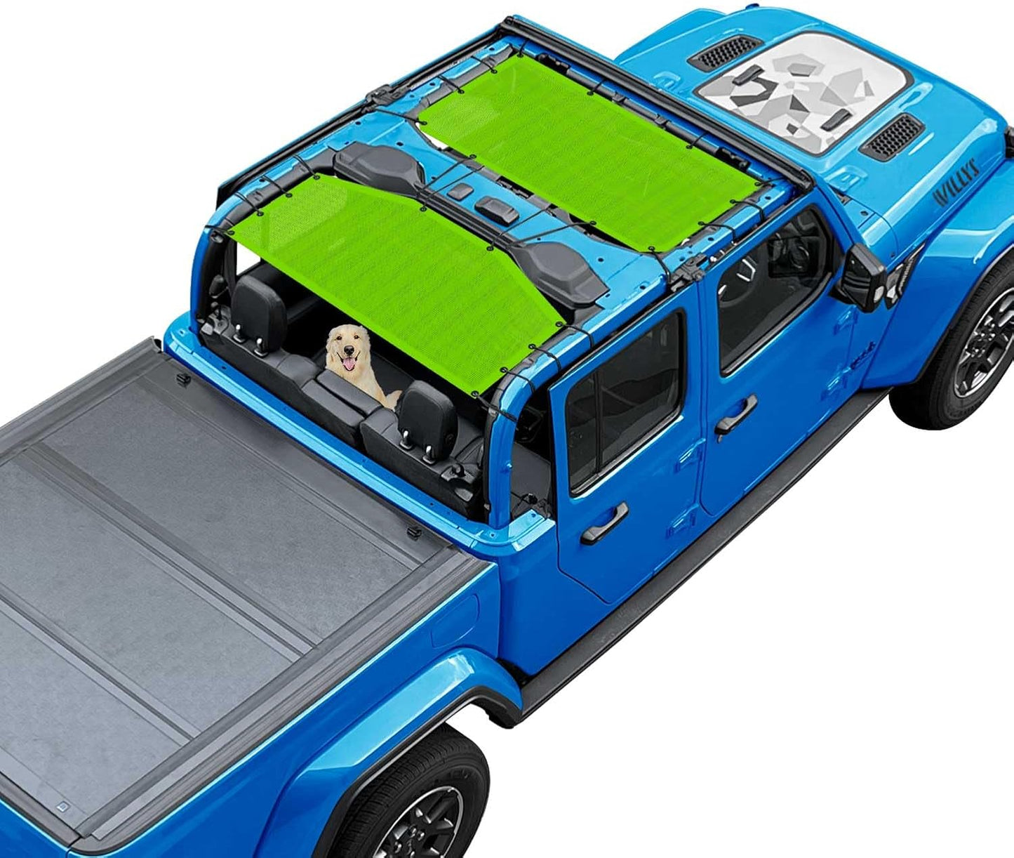 Coverspec JT Top Sun Shade Roof Compatible with Jeep Gladiator JT (2018-2023) 4 Door Jeep Sunshade Top Sunroof Bikini Cover- Blocks UV, Wind, Noise - Black Mesh for Full Length