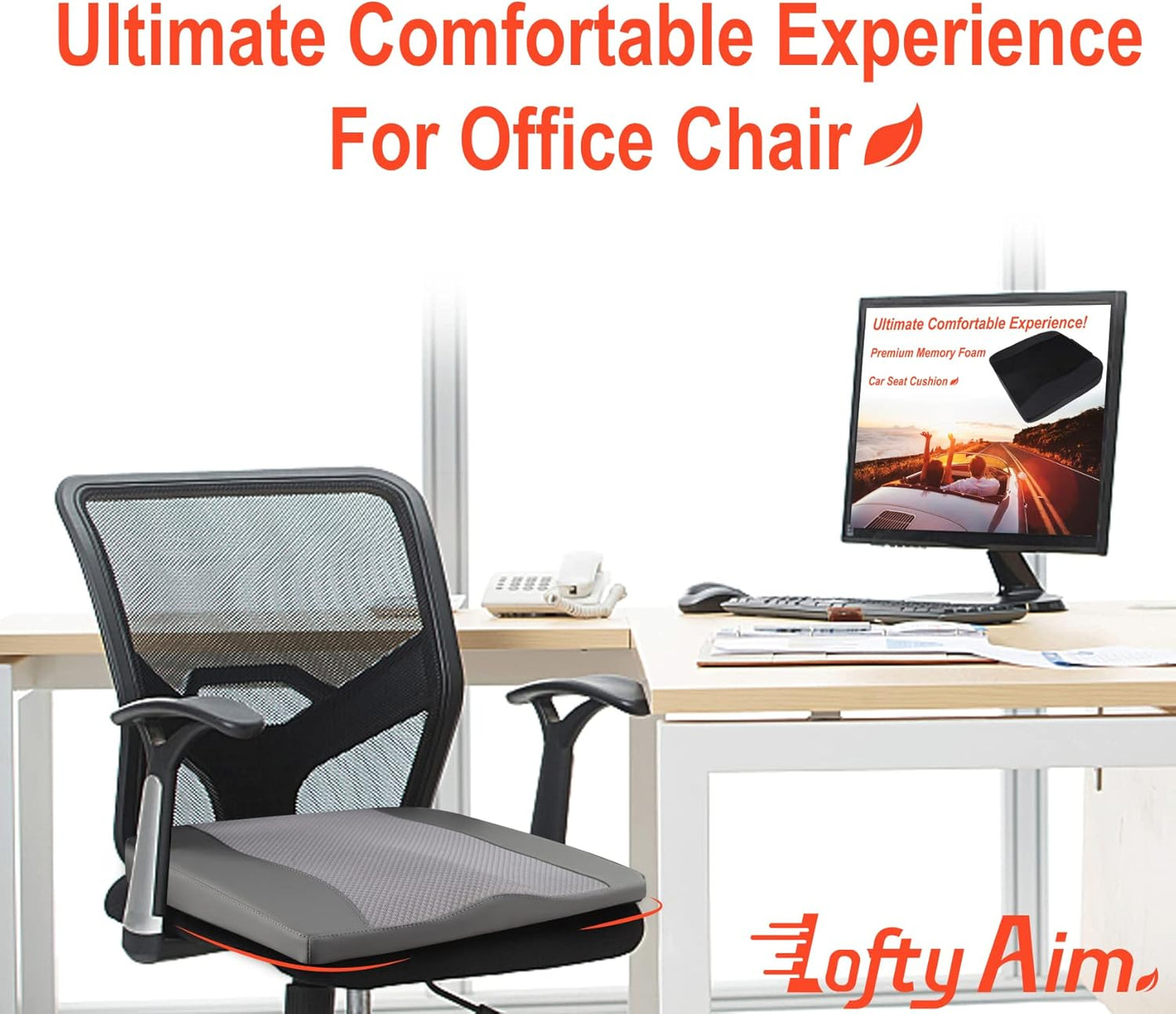 Lofty Aim Car Seat Cushion, Comfort Memory Foam Car Cushions for Driving - Sciatica & Lower Back Pain Relief, Seat Cushion for Car Seat Driver, Office Chair, Wheelchair -Dark Grey