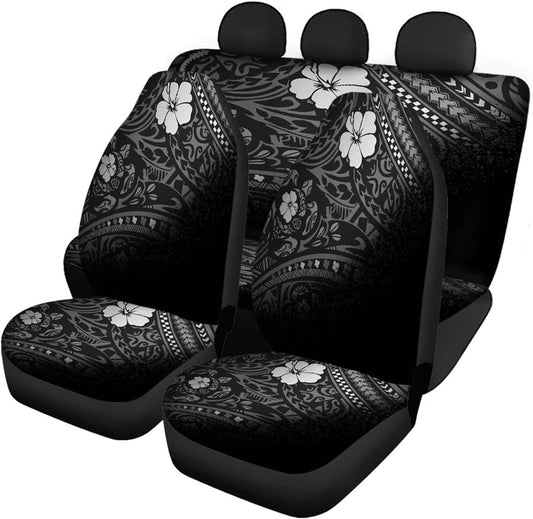 Frestree Polynesian Tribes with Plumeria Flower Car Seat Covers Backrest Seat Protector Full Set 4 Packs Universal Vehicles Interior Decorative for Women Men Gift, Non-Slip Seats Protector