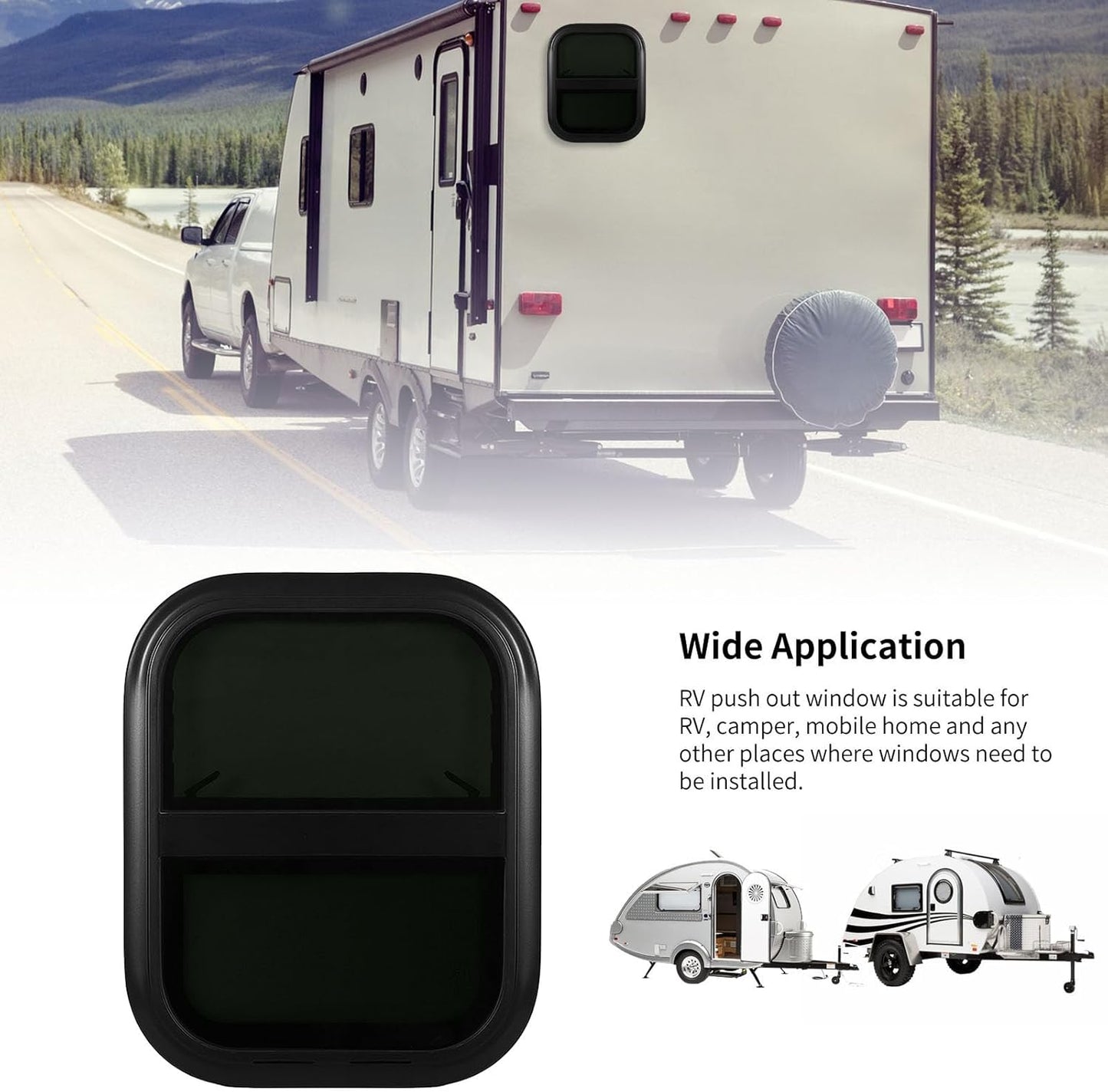 RV Window, 440x390mm Aluminum Alloy Round Vertical Horizontal Sliding Camper Window Replacement with Screen, Tinted Tempering Glass Privacy Screen for Trailer Cargo, Leakproof