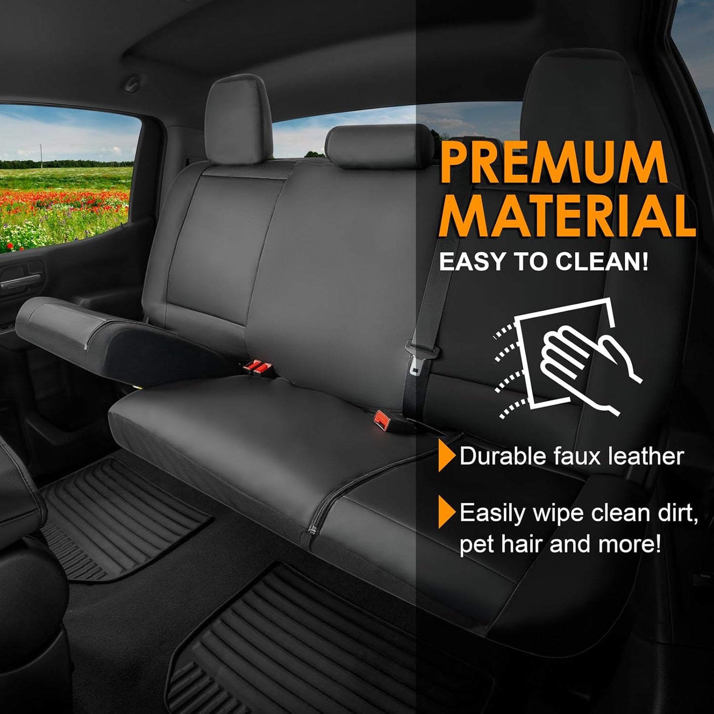 LPI Truck Bench Seat Cover Fits All Full-Size Silverado F-150 Ram Sierra Titan Tundra Pickup Trucks; Folding Bench or Standard Bench Seats; Premium Faux Leather, Black (1370036LT)