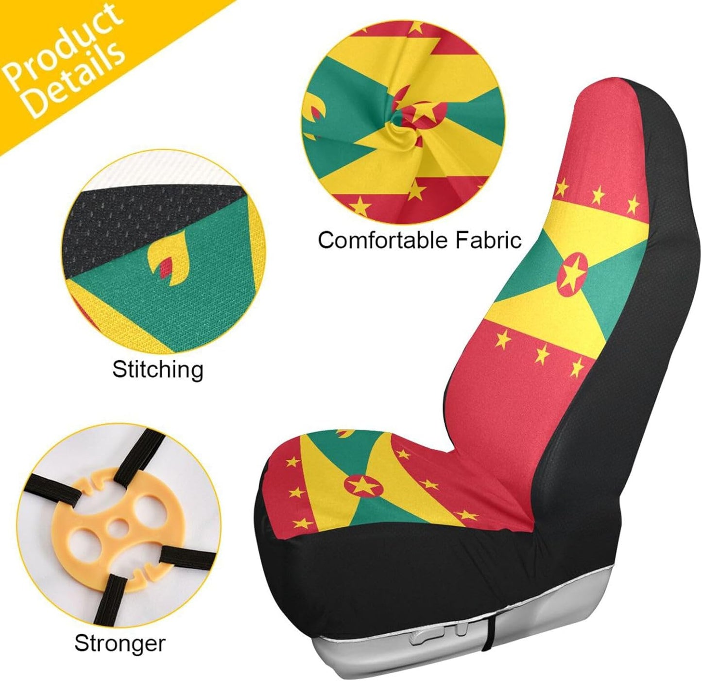 Car Seat Covers for Front Seats, Front Seat Cover Set, Interior Covers for Auto Truck Van SUV Grenada Flag