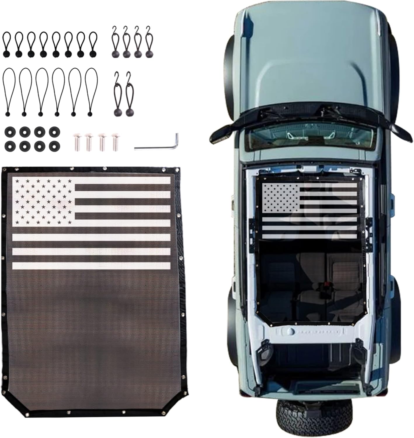 RERPRO Sunshade Compatible with 2021 2022 2023 2024 2025 New Ford Bronco 4 Door Sun Shade Bikini Top Roof Bimini Soft Mesh Net Exterior Accessories, Blocks UV Wind Noise, Black