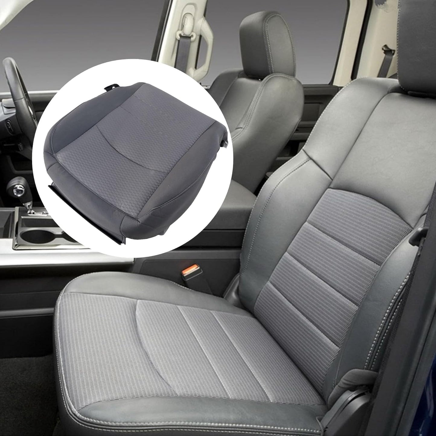 AOUTTUOA Driver Side Bottom and Foam Cushion Cloth Seat Cover Gray Compatible with Dodge Ram 1500 2500 3500 4500 5500 2013 2014 2015 2016 2017 2018
