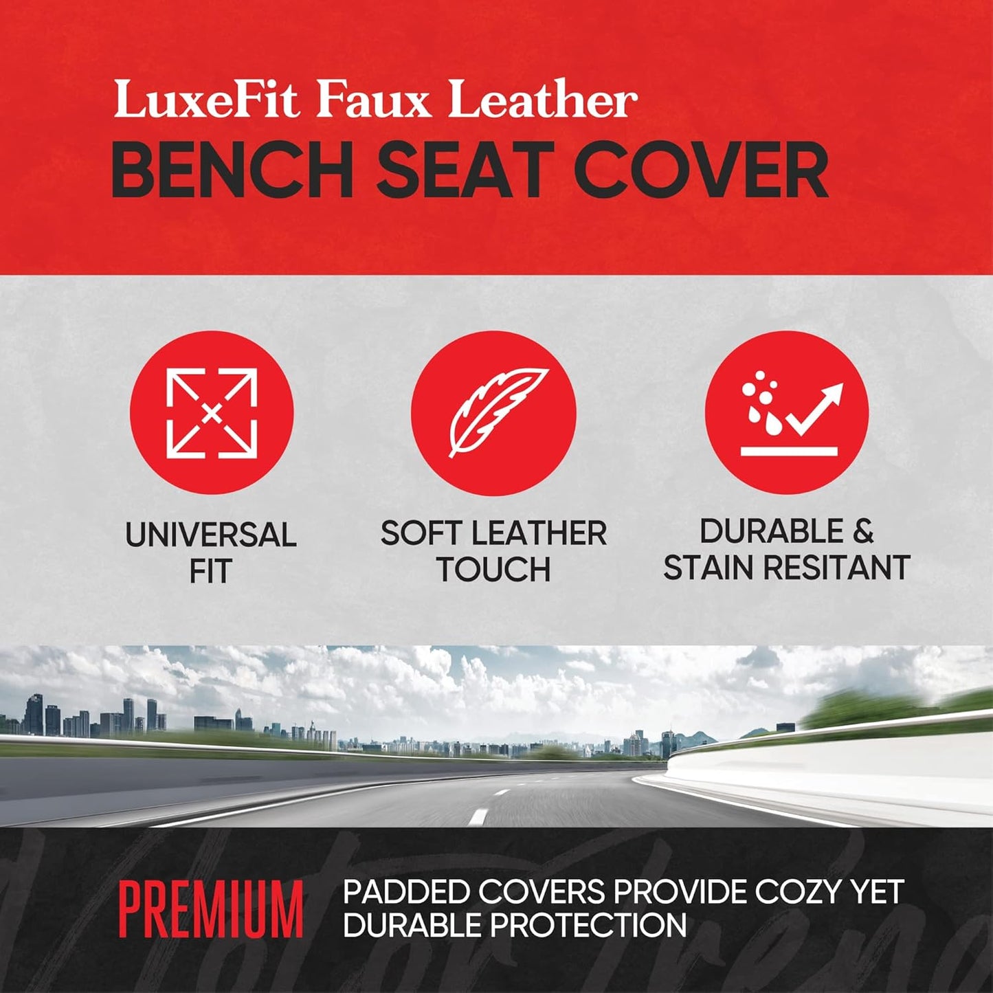 BDK Auto MTSC-9211-BK: Luxefit Faux Leather Bench Seat Cover/Black