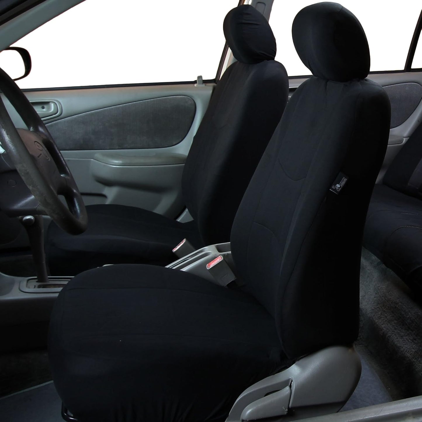 FH Group Car Seat Covers Flat Cloth Full Set – Universal Fit for Cars Trucks & SUVs (Black) FB050115 + F14403