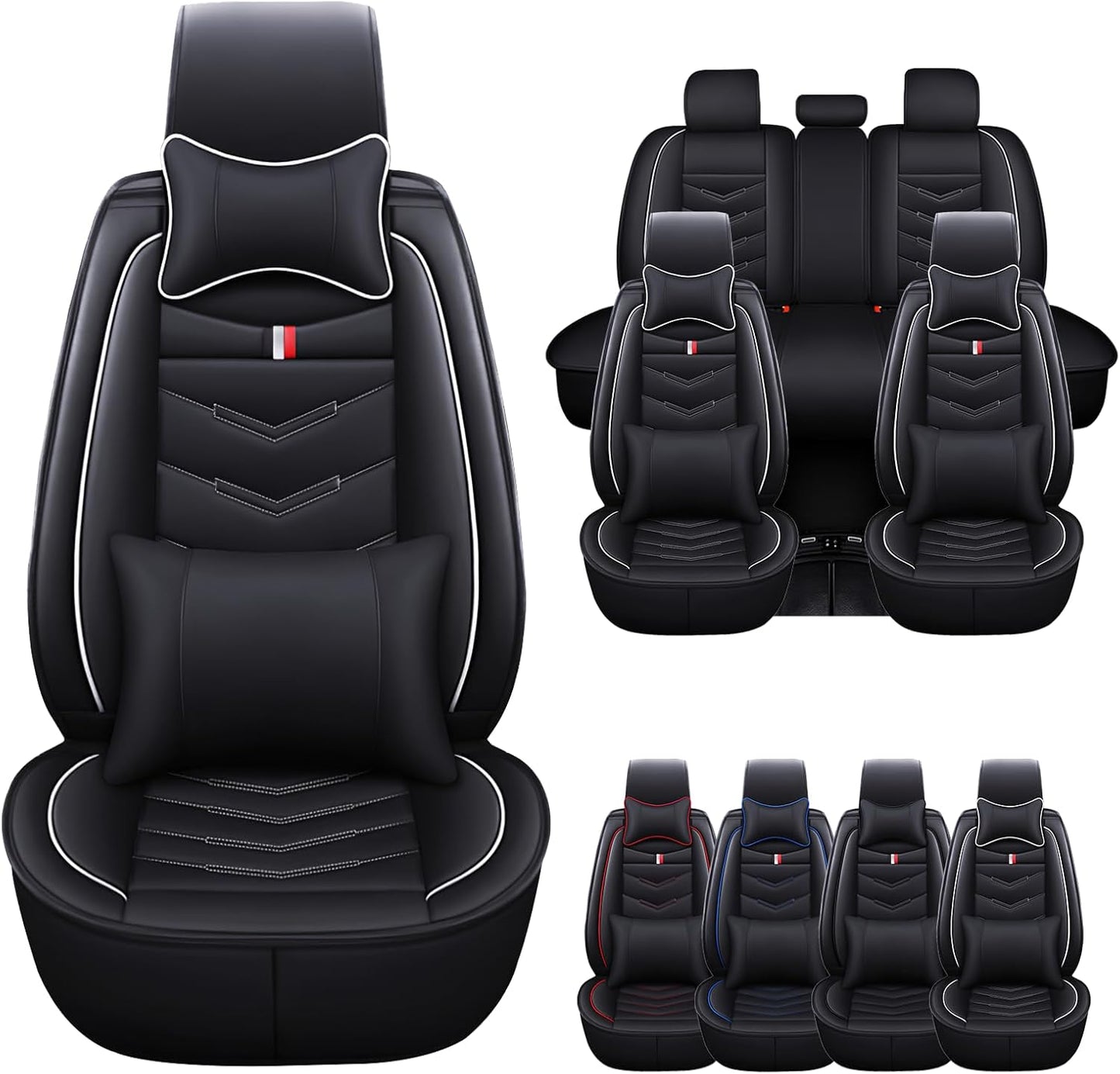 Seat Cover for GMC Canyon 2004-2024, Waterproof Durable Compatible Airbag, Premium Leather Seat Protector(2 Seats Standard,Black Red)