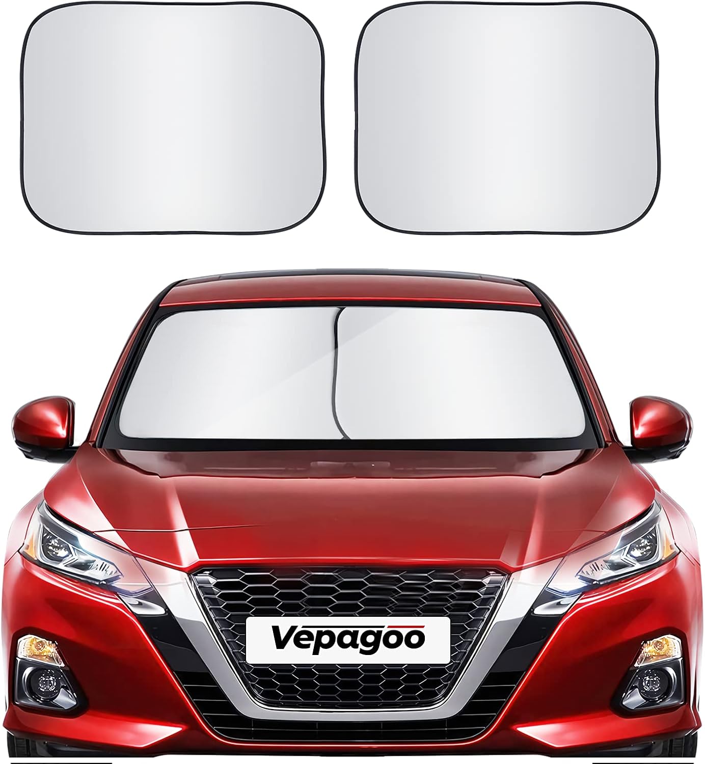 Vepagoo 2-Piece Car Windshield Sun Shade Cover, Auto Sun Shield Heat Protector for Front Window with Storage Bag, Car Sunscreen UV Reflector Protect Dashboard 28x31 inches