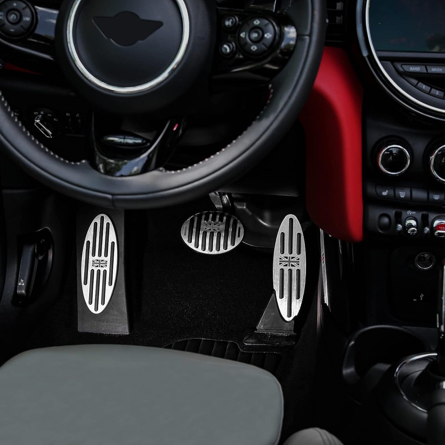 WEYWU 3pcs for Mini Cooper Car Interior Accessories Aluminum Auto Foot Pedal Covers Brake Accelarator Rest Pedal Pads for 2/4 Doors Countryman Clubman Convertible Paceman -Gray Flag