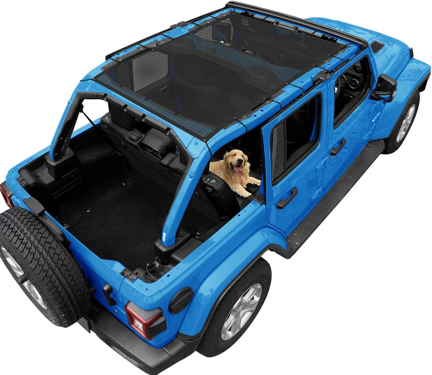 Coverspec JT Top Sun Shade Roof Compatible with Jeep Gladiator JT (2018-2023) 4 Door Jeep Sunshade Top Sunroof Bikini Cover- Blocks UV, Wind, Noise - Black Mesh for Full Length