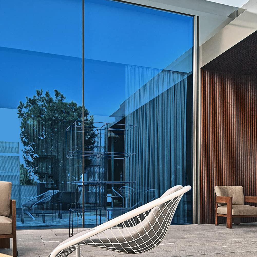 WQGXZF Window Film One-Way Mirror Film Daytime Privacy Heat Insulation Anti-UV Window Coloring Office Home Mirror Glass Film (Blue, 23.6 in X 157.4 in)