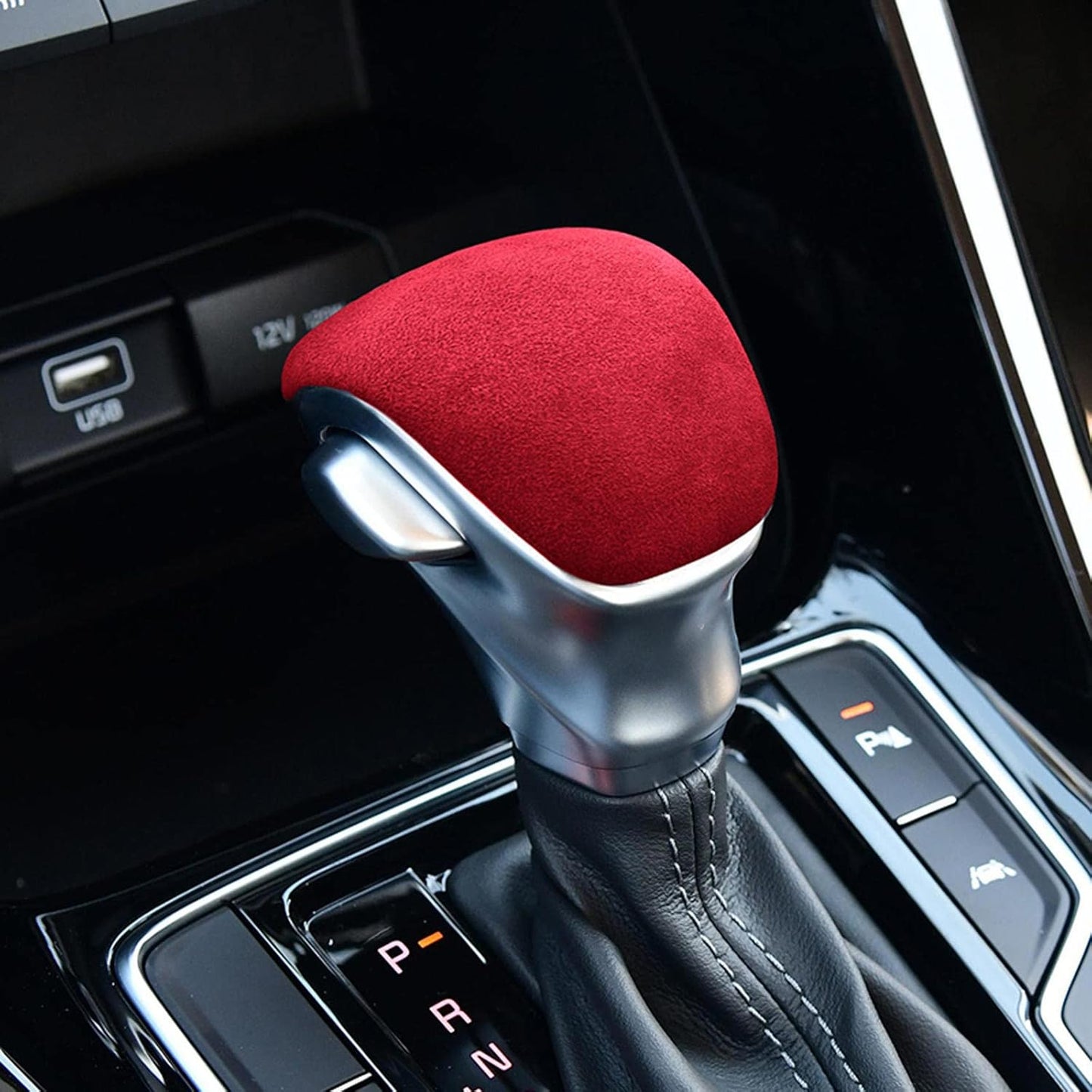 BeVaaL Suede Wrap Gear Shift Knob Sticker,for kIa K3 Picanto Forte Proceed Ceed Telluride Seltos SONET Carens Soul Accessories