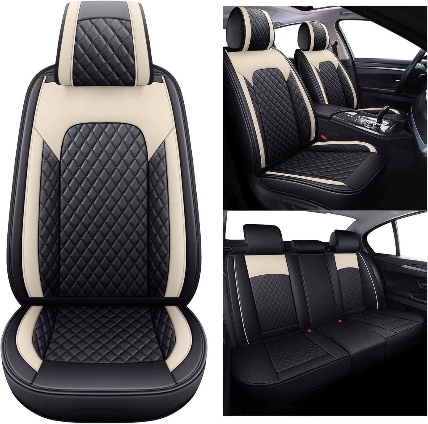 Aierxuan Front Seats Covers Waterproof Leather Cushion Universal for Toyota Rav4 Kia Sorento Tucson Pilot HRV Ridgeline Odyssey Chr Ford Ranger Edge Infiniti (2 PCS Front, Black-Red)