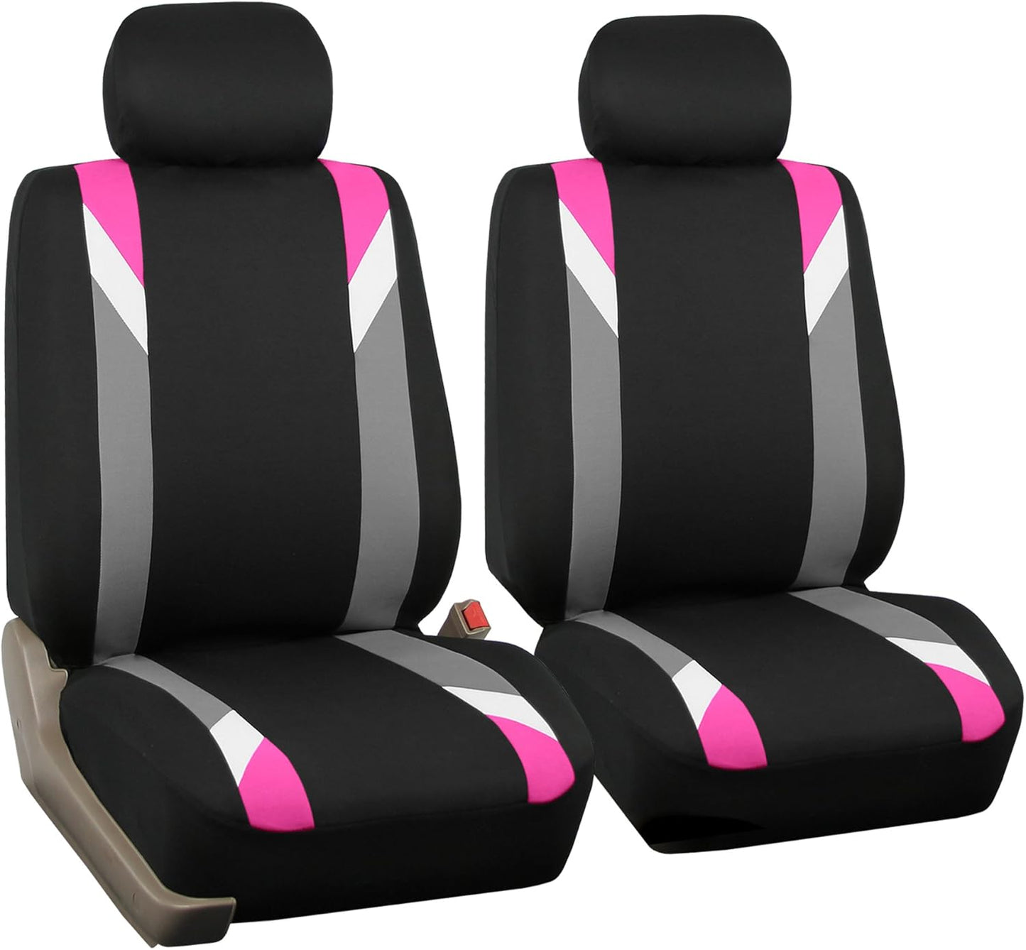 FH-FB066102 Fabric Bucket Seat Covers with Ornate Diamond Stitching White/Black