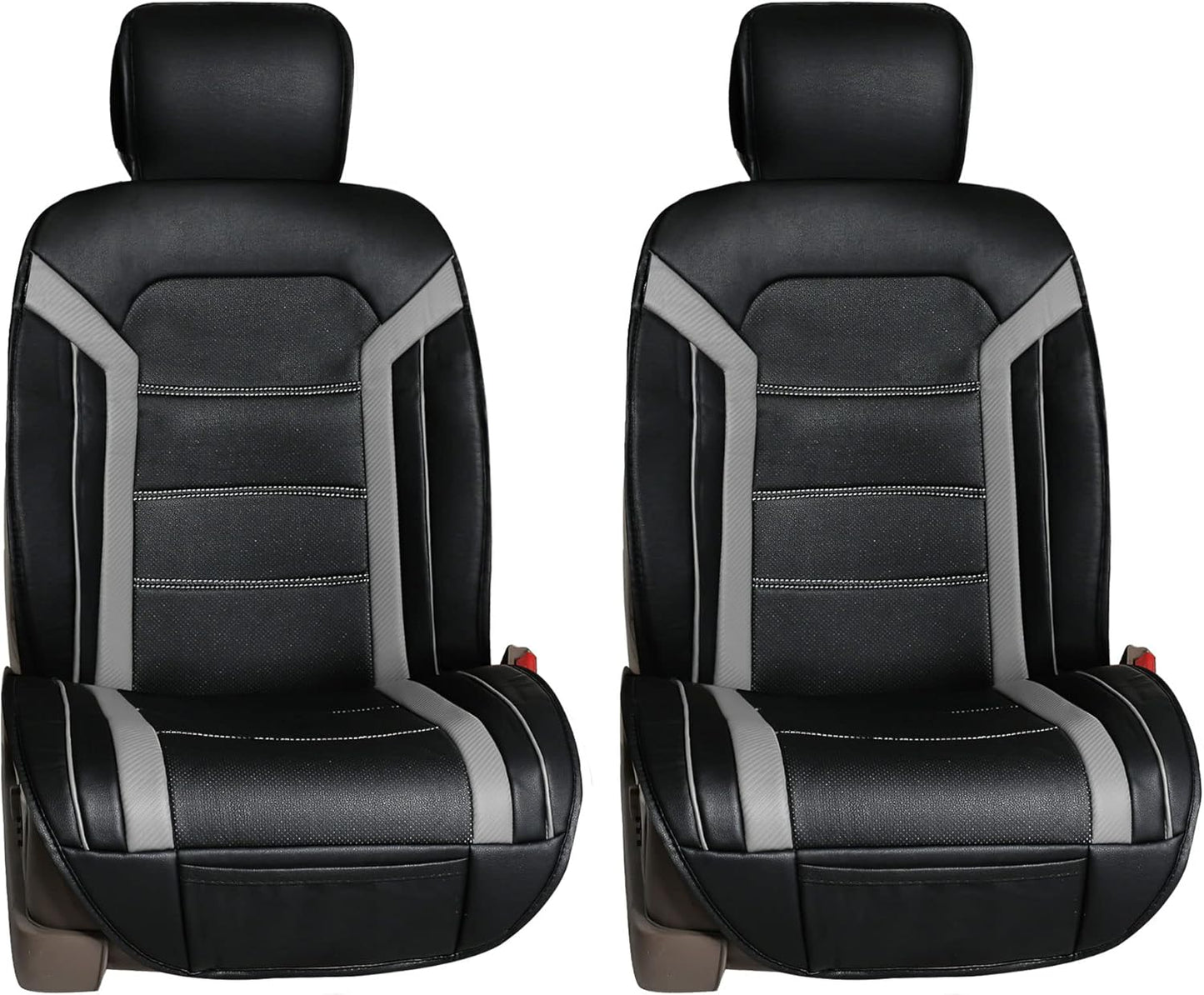 FH Group Front Set Faux Leather Car Seat Cushions - Seat Covers for Low Back Seat, Universal Fit, Airbag Compatible Seat Cover for SUV, Sedan, Black