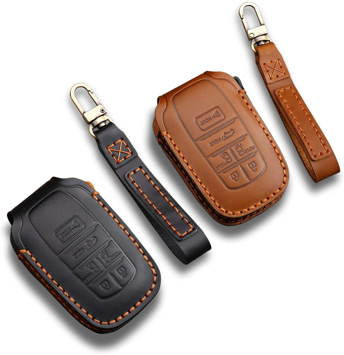 3W Key Fob Cover Case Compatible for Toyota Sienna 2021,Genuine Leather Remote Fob Cover with Keychain Soft Leather 360 Degree Protection,6 Buttons,Pack of 2,Black & Brown
