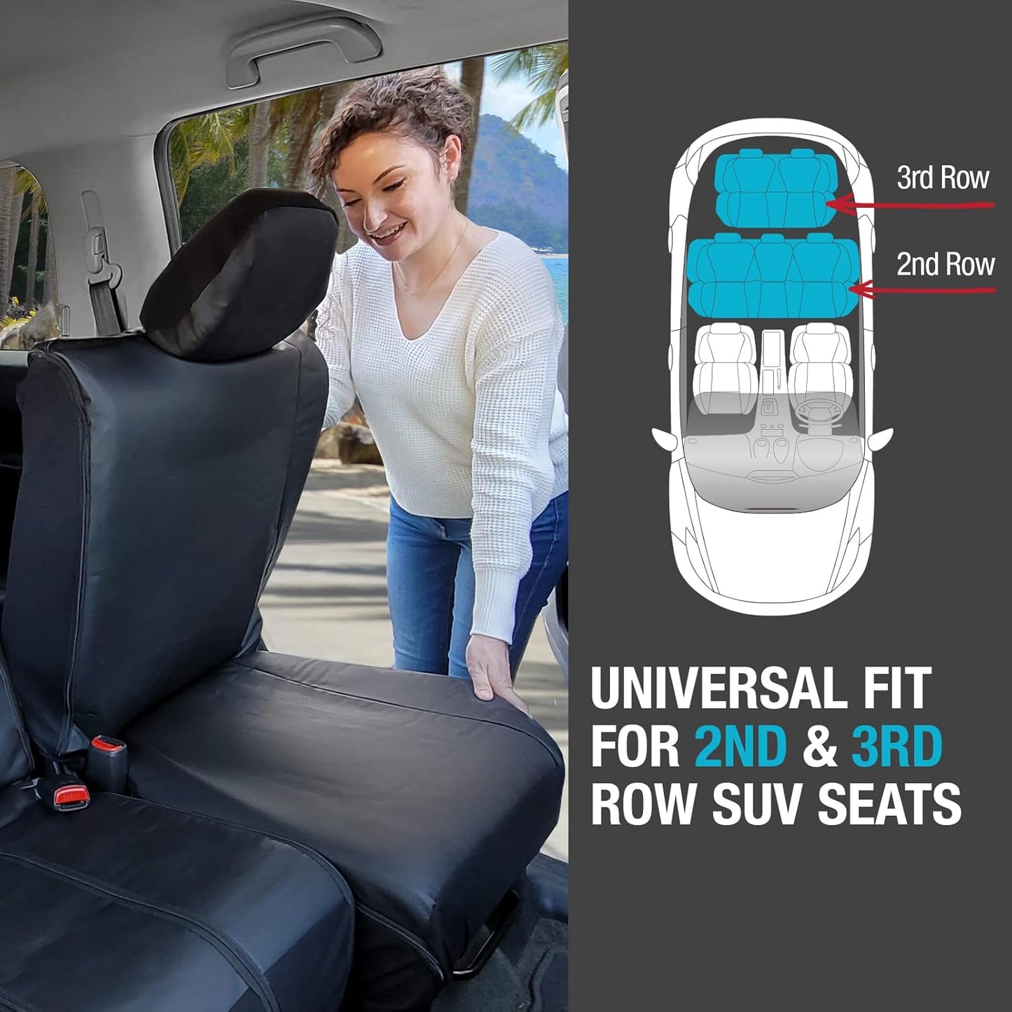 SG Edge SUV Rear Bench Seat Cover for All 2nd or 3rd Row Split Folding Back Seats, Fits 60/40 or 50/50 Split Bench Seats or 50/50 Rear Third Row Backseat, Universal, Easy to Clean, Black Faux Leather