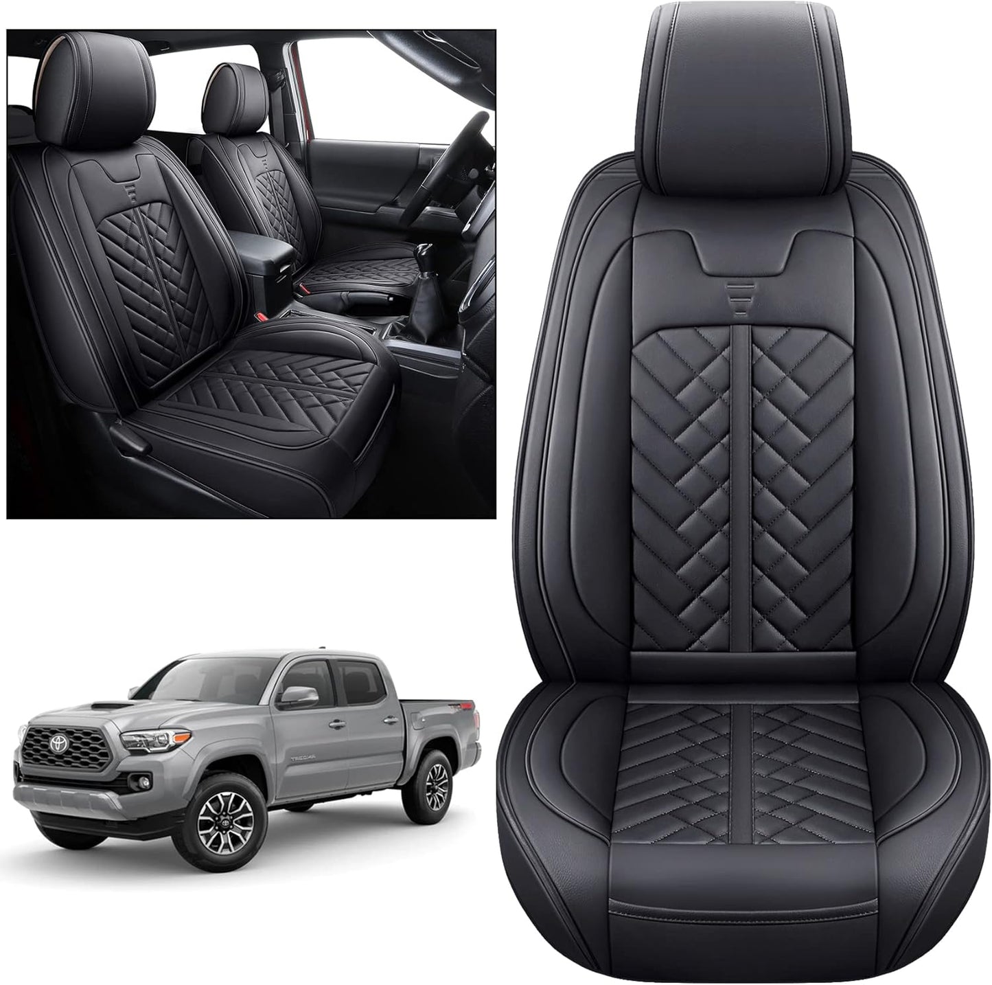 Tomatoman Toyota Tacoma Rear Seat Covers 2005-2024 2025 TRD Sport Off Road Limited SR5 V6 Crew Double Extended Cab Truck Airbag Compatible Back Car Cushions with Faux Leather(Rear Seat/Black-Red)