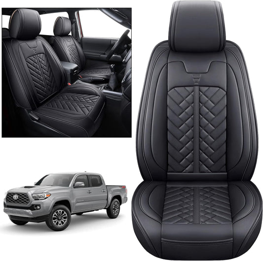 Tomatoman Toyota Tacoma Seat Covers Compatible with 2005-2025 TRD Sr5 V6 Offroad Limited Access Double Cab Truck Waterproof Leather Front Car Cushions(2 PCS Front Set/Black)