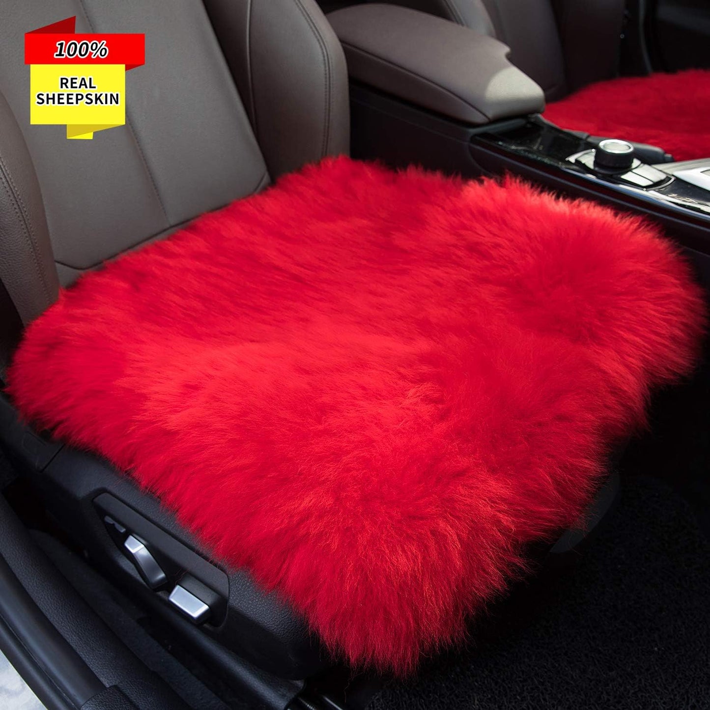 Sisha-A Winter Warmth: Universal Sheepskin Seat Cushion Cover - Natural Wool, for Cars, Trucks, SUVs & Vans - Cozy & Stylish Driving Companion Rear Beige Yellow
