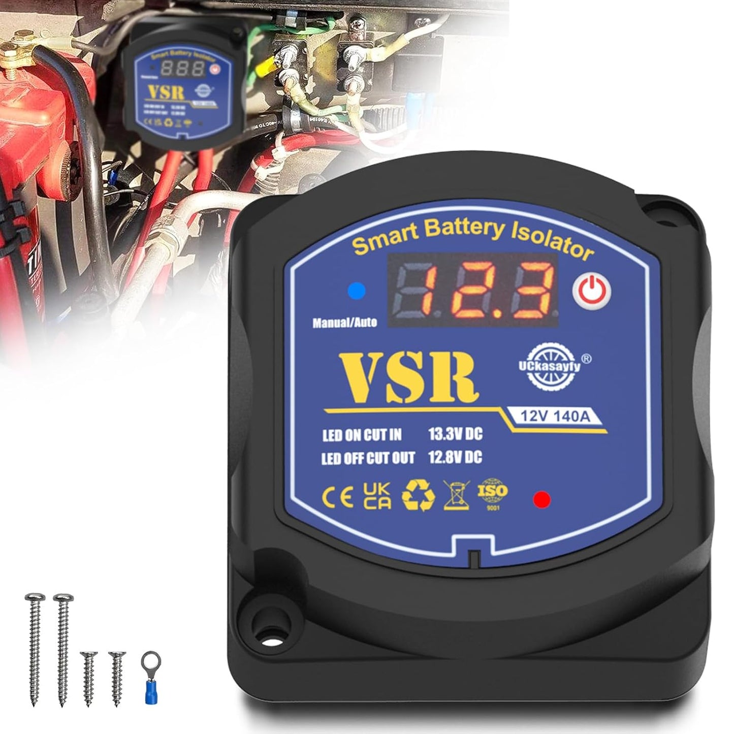 6M Dual Battery Isolator Kit 12V 140Amp, Voltage Sensitive Relay VSR,Compatible with RV Marine Car Vehicles Truck Caravan Off-Road Camper Yacht, Not Fit for Lithium Batteries
