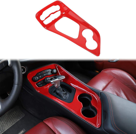 Voodonala Gear Shift Shifter Panel Shift Lever Panel Transmission Gear Selector Gearstick Panel Cover Trim Fit for 2015-2024 Dodge Challenger Interior Accessories ABS Red